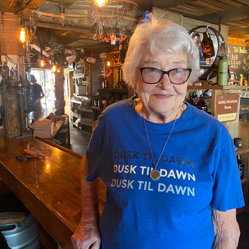 Barrel Mountain Brewing - Grandma saying, "This is a cool bar!" - New American Near Me - Battle Ground, Washington