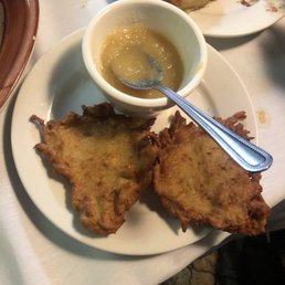 Photo of Sammy's Roumanian Steakhouse - New York, NY, United States. E- Patato Pancakes  with Applesauce