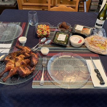 Adonis - Shown: Roast chicken, Tarator, tabouleh, falafel, bean salad and pita. Wine from LCBO - Grocery Near Me - Toronto, Ontario
