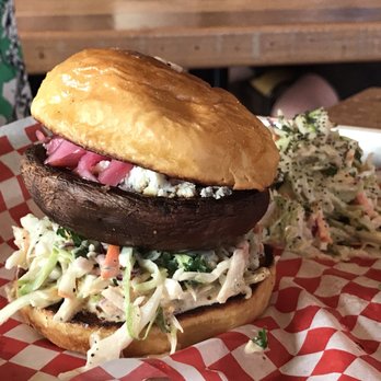 Jones Bar B Que - Portobello burger - tastes surprisingly like a real burger. Very good. - Barbeque Near Me - Victoria, British Columbia