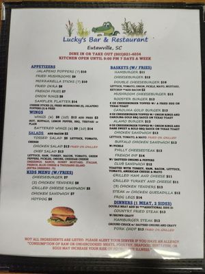 Menu photo 2 Lucky's Bar and Restaurant Eutawville, SC Menu photo 2 Lucky's Bar and Restaurant Eutawville, SC