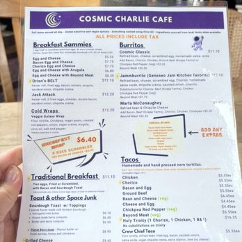 Cosmic Charlie Cafe - This is the front of the menu - Coffee & Tea Near Me - Geneseo, New York Cosmic Charlie Cafe - This is the front of the menu - Coffee & Tea Near Me - Geneseo, New York