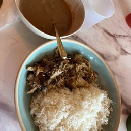 Pernil, white rice and red bean stew
