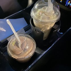 Soft serve chocolate and butter pecan to go Can have cones as well!