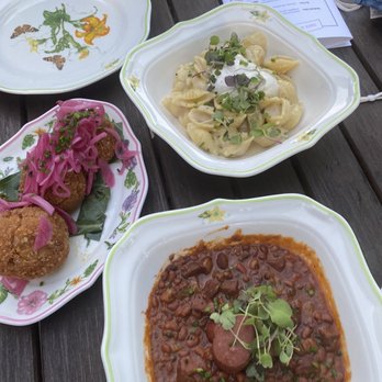 Supperland - Miso Mac and cheese, Frank and beans and sausage gravy croquets - Southern Near Me - Charlotte, North Carolina Supperland - Miso Mac and cheese, Frank and beans and sausage gravy croquets - Southern Near Me - Charlotte, North Carolina