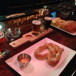 The Golden Retriever Pub - Soft pretzel and beer sampler. Awesome.