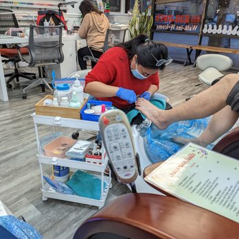 Painted Nails and Spa - Christine servicing my hubby's pedi - Nail Salons Near Me - San Ramon, California Painted Nails and Spa - Christine servicing my hubby's pedi - Nail Salons Near Me - San Ramon, California