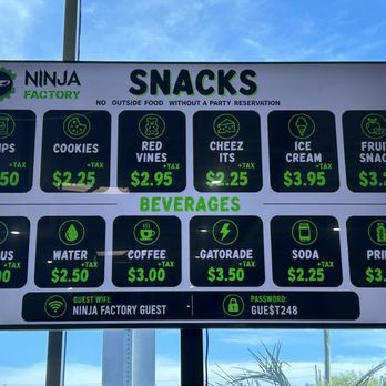 Ninja Factory - Snack prices - Indoor Playcenter Near Me - Rancho Cucamonga, California Ninja Factory - Snack prices - Indoor Playcenter Near Me - Rancho Cucamonga, California
