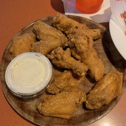 Bone-in wings, medium, with blue cheese dressing.