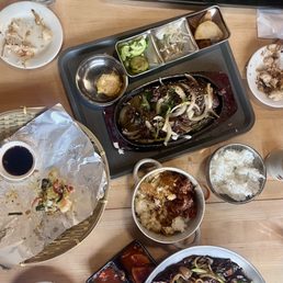 Veggie kimbop, Bulgogi, Seafood Jeon, Jjajangmyeon, Fried CK Bowl Veggie kimbop, Bulgogi, Seafood Jeon, Jjajangmyeon, Fried CK Bowl