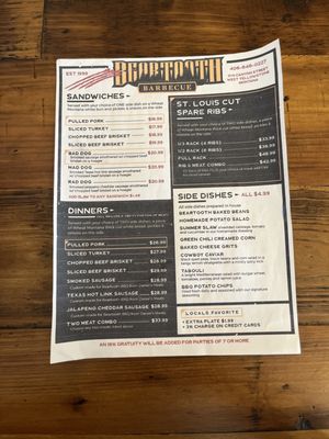 Menu photo 5 Beartooth Barbecue West Yellowstone, MT