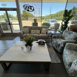 Roberts Furniture & Mattress - Skirted sofa two swivel chairs