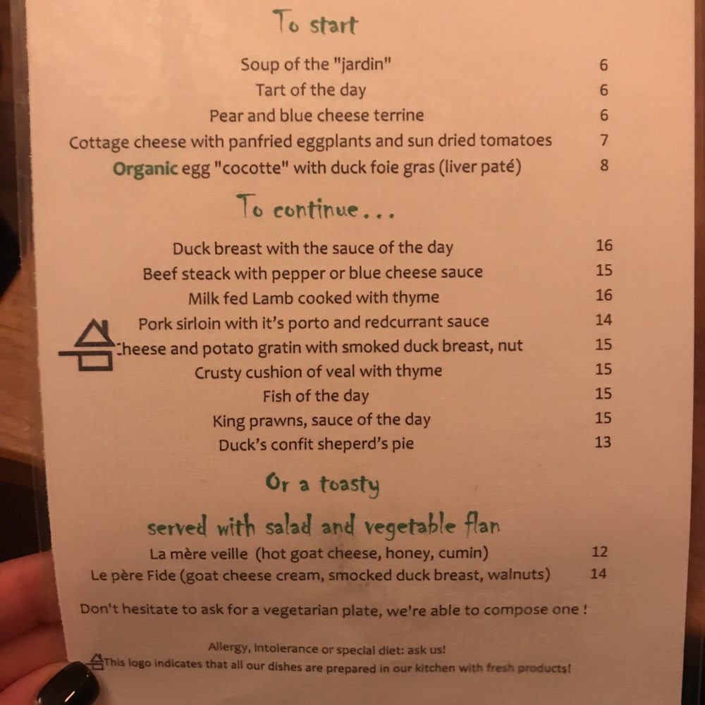 Le Jardin d'en Face - Menu for today - French Near Me - Paris, 75