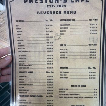 Preston’s Cafe - Drink menu - Sandwiches Near Me - Plano, Texas