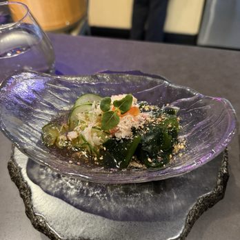 Q Sushi Bar & Omakase - Snow crab with wakame and cucumber salad in a broth with some sesame - Sushi Bars Near Me - Chicago, Illinois Q Sushi Bar & Omakase - Snow crab with wakame and cucumber salad in a broth with some sesame - Sushi Bars Near Me - Chicago, Illinois