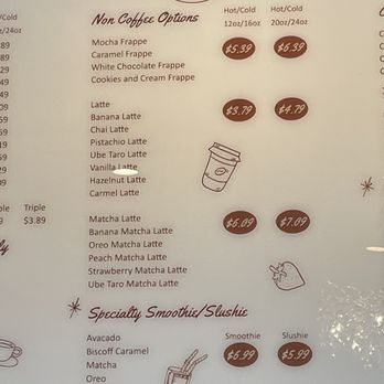 Peony - Non-Coffee Options range from $3.79 Banana-flavored Lattes to Ube Taro Matcha $7.09. Avocado Specialty Smoothies (and others) are $6.99. - Coffee & Tea Near Me - Las Vegas, Nevada Peony - Non-Coffee Options range from $3.79 Banana-flavored Lattes to Ube Taro Matcha $7.09. Avocado Specialty Smoothies (and others) are $6.99. - Coffee & Tea Near Me - Las Vegas, Nevada