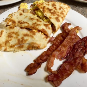 Sunrise Cafe - Breakfast quesadilla with a side of bacon - Cafes Near Me - Bay Saint Louis, Mississippi