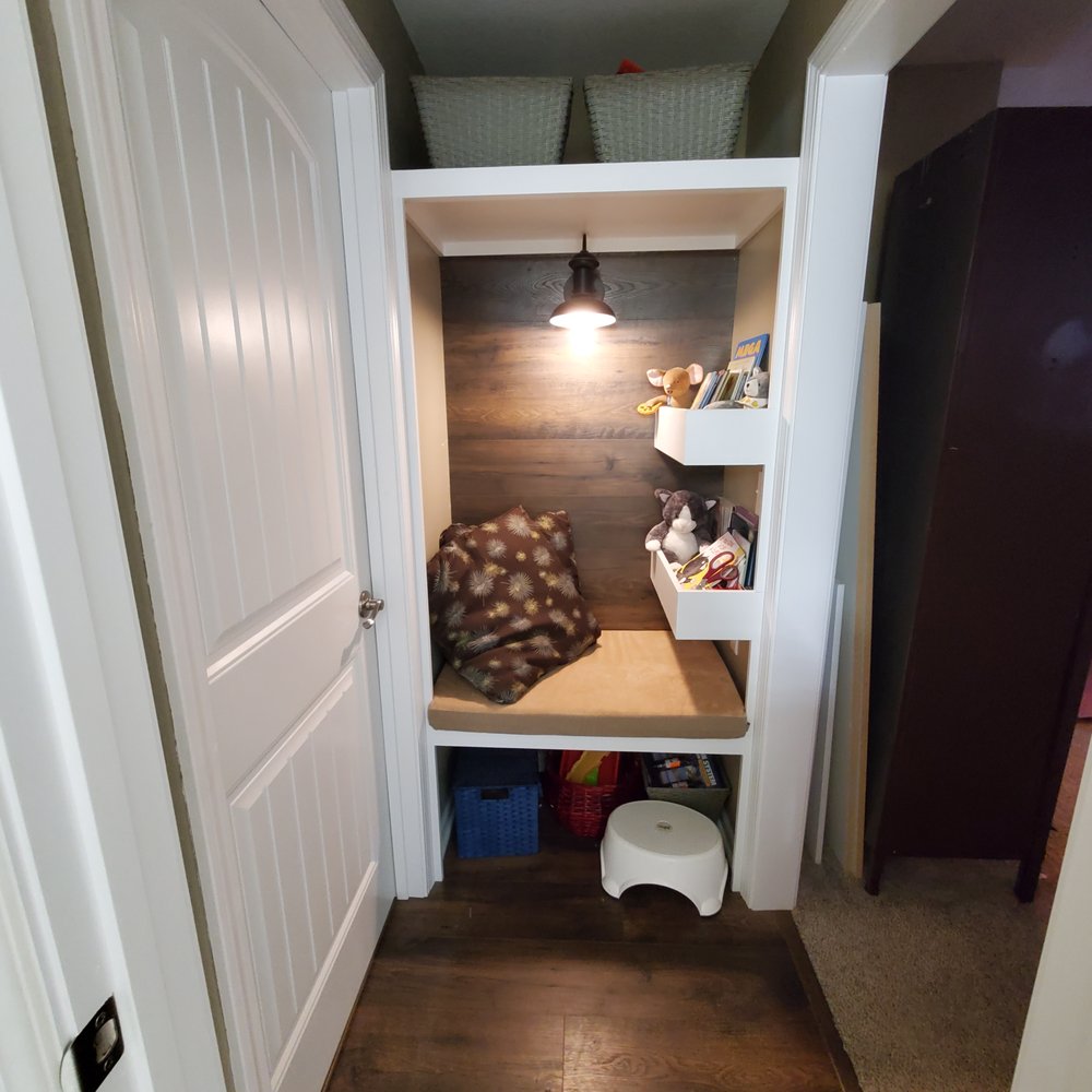RUI Restoration - Created a reading nook out of small closet - Damage Restoration Near Me - Lenexa, Kansas RUI Restoration - Created a reading nook out of small closet - Damage Restoration Near Me - Lenexa, Kansas