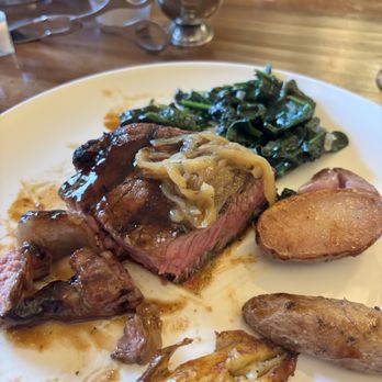 12 Gage Restaurant - Ribeye with spinach and potatoes. - American Near Me - Marathon, Texas 12 Gage Restaurant - Ribeye with spinach and potatoes. - American Near Me - Marathon, Texas