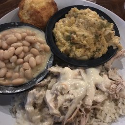 Chicken On Rice with Queso with White Bean Au Gratin and Squash Casserole