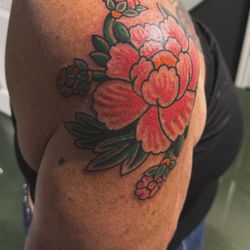Freehand design peony American Traditional