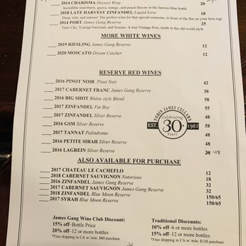 Tobin James Cellars - Menu 8/2021 - Wineries Near Me - Paso Robles, California