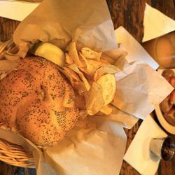 The Yellow Deli - Reuben on a Kaiser roll with pickle and chips