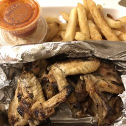 Nick's Charcoal Pit - Chicken wing platter comes with 6 wings, fries, and coleslaw