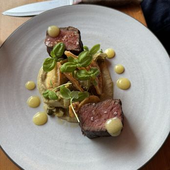 Sweet Basil - Venison Loin! The crispy lemon was - New American Near Me - Vail, Colorado Sweet Basil - Venison Loin! The crispy lemon was - New American Near Me - Vail, Colorado