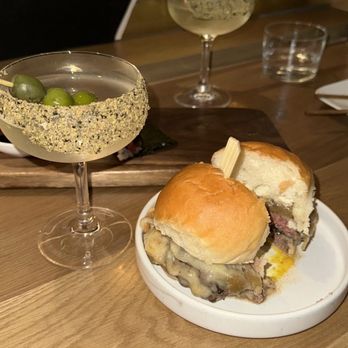 Uchibā Austin - Mini burger + dirty dashi martini - Cocktail Bars Near Me - Austin, Texas
