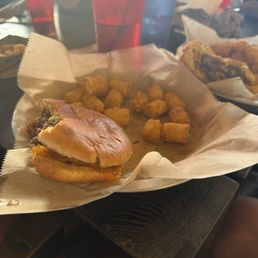 Burger and tater tots very interesting Burger and tater tots very interesting