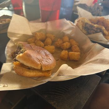 Water Pig BBQ - Burger and tater tots very interesting - Barbeque Near Me - Pensacola Beach, Florida Water Pig BBQ - Burger and tater tots very interesting - Barbeque Near Me - Pensacola Beach, Florida