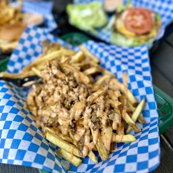Smashed Burbank - Smashed Fries: topped with house sauce and smashed patty - Burgers Near Me - Burbank, California Smashed Burbank - Smashed Fries: topped with house sauce and smashed patty - Burgers Near Me - Burbank, California