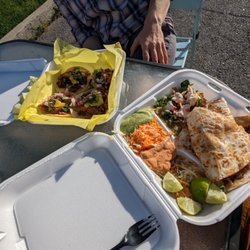 The Grill Master Al Pastor - Shrimp quesadilla and al pastor tacos.