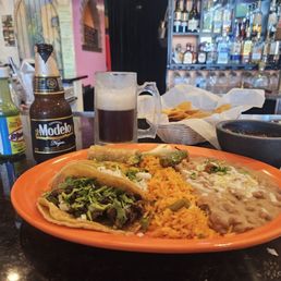 Taco dinner special with an ice cold Modelo Negro.