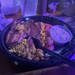 Blackened Mahi Mahi over yellow rice