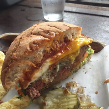 Bare Back Grill - One half of my Sheila's Cracked. Fried egg with blue cheese and BBQ sauce. Divine! - Bars Near Me - San Diego, California