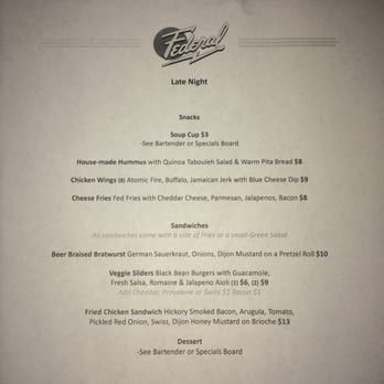 The Federal - Late night menu is on point. - Pubs Near Me - Durham, North Carolina