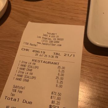 KazuNori | Koreatown - Done LA dinner receipt for 2 - Sushi Bars Near Me - Los Angeles, California