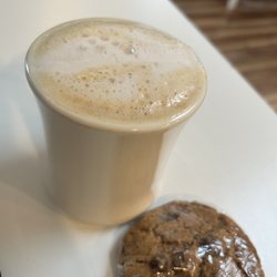 Cream & Amber - Rose cardamom latte and chocolate chip cookie. YUM.