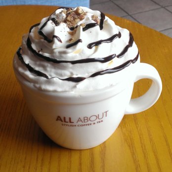 All About Cha - Small mocha with the default cream and nuts. Very much the decadent choice. - Coffee & Tea Near Me - Edmond, Oklahoma All About Cha - Small mocha with the default cream and nuts. Very much the decadent choice. - Coffee & Tea Near Me - Edmond, Oklahoma