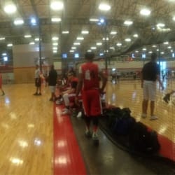 A panoramic view of basketball courts.