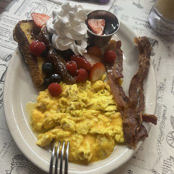Golden Egg Omelet House - The Valentine's Day special. Two eggs, 2 bacon, and 1/2 order of French toast topped with berries and whipped cream. Delicious! - Breakfast & Brunch Near Me - Escondido, California Golden Egg Omelet House - The Valentine's Day special. Two eggs, 2 bacon, and 1/2 order of French toast topped with berries and whipped cream. Delicious! - Breakfast & Brunch Near Me - Escondido, California