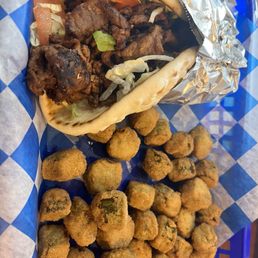 Steak shawarma with okra Steak shawarma with okra