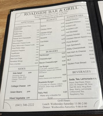 Menu photo 3 Road Side Bar N Grill Arispe, IA