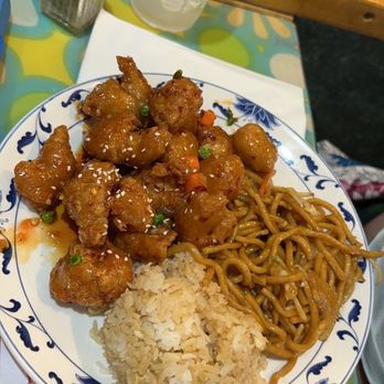 Panda Kitchen - Sesame chicken combination plate with fried rice and chow mein - Chinese Near Me - Carson City, Nevada