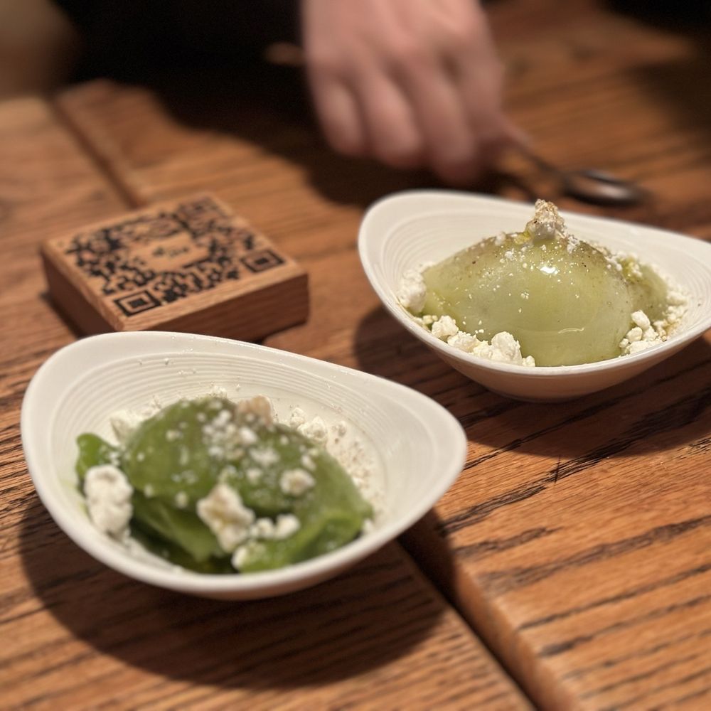 Shift Kitchen & Bar - Savory sorbet (cilantro on left, lime on right) - New American Near Me - Flagstaff, Arizona