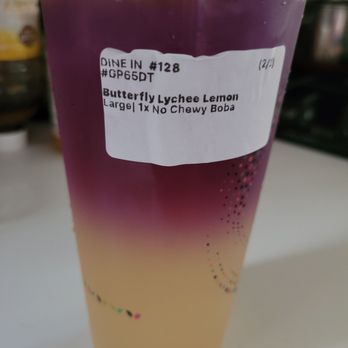 Teavour - Butterfly Lychee Lemon with a slice of lemon on the top. - Cafes Near Me - North Merrick, New York