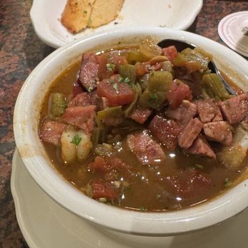 Pappas Bros. Steakhouse - Seafood Gumbo with sausage  Atlantic Salmon* - Steakhouses Near Me - Houston, Texas
