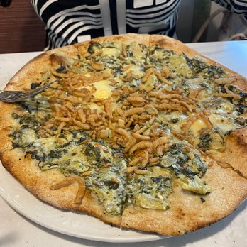 Pizza by Elizabeths - Jackson Pizza (creamy spinach and artichoke, fontina, mushrooms, onion straws) - Pizza Near Me - Wilmington, Delaware